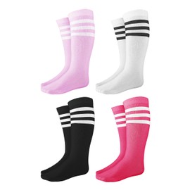 Winterlace Kids Soccer Socks | 4 Pairs | Boys Girls 3-6 Years | Athletic Sport Knee High Tube Sock (US, Age, 3 Years, 6 Years, Assorted)