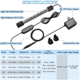 FEDOUR 11in Submersible Aquarium LED Light, 24/7 Aquarium Lights with Full Spectrum RGBW LEDs, IP68 Waterproof Fish Tank Light with Dimming, Timming and Color Adjustable