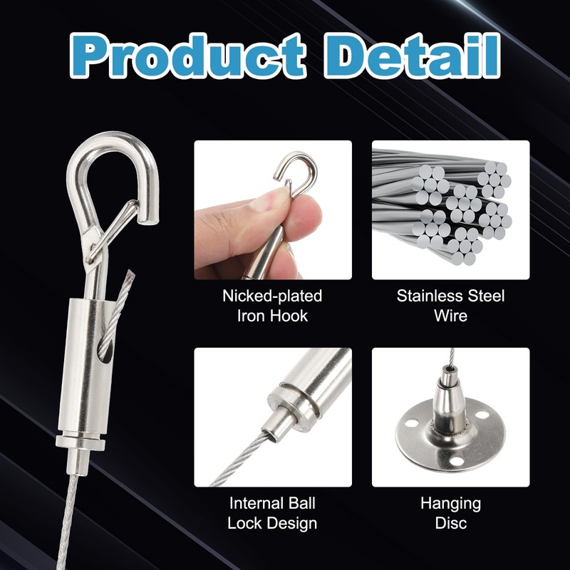 PATIKIL 4 Pcs Adjustable Picture Hanging Wire Kit, 2m/6.6ft Fit