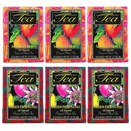 Hawaiian Islands Tea, Mango and Passion Fruit Flavors Combo Bundle (Six 1.27 Oz. Boxes with 20 Tea Bags Per Box)