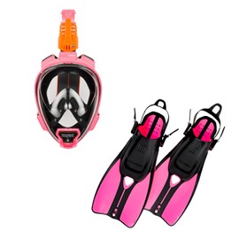 OCEAN REEF - Aria QR+ Full Face Snorkeling Mask & Duo II Travel Fins (Pink, Mask M/L - Fins L/XL)