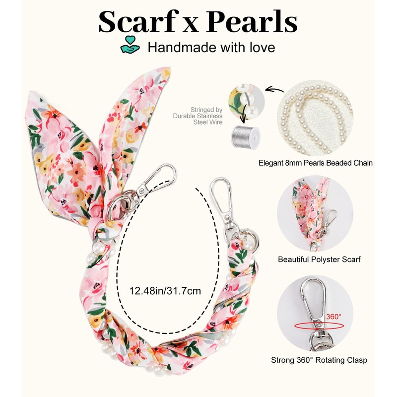 XODITO Scarf Phone Strap for Women Pearl Phone Charm Wristlet