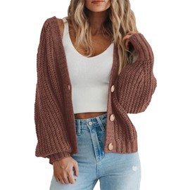 PRETTYGARDEN Long Sleeve Open Front Fall Sweaters for Women 2024 Solid Color Cardigan Sweaters for Women Casual Loose Outwear(Coffee,Large)