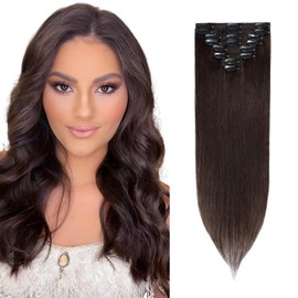 Rich Choices Hair Extensions Clip in Human Hair 16 Inch Dark Brown Remy Hair Extensions, 8PCS 65g Thin Weft