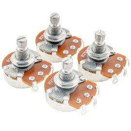 Alpha Full B250K Metric Potentiometers Split Shaft Linear Taper Pots for Electric Guitar or Bass (4 Pieces)