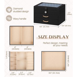 Enthralite Black Jewelry Box Organizer: Home Decor for Women - 2-Drawer Holder for Valentine’s Day Birthday Christmas Black Grey-Blue