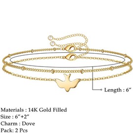 Swallow Bird Layered Bracelets for Women Thin Link Chain Gold Dainty 14K Gold Plated Adjustable Gift