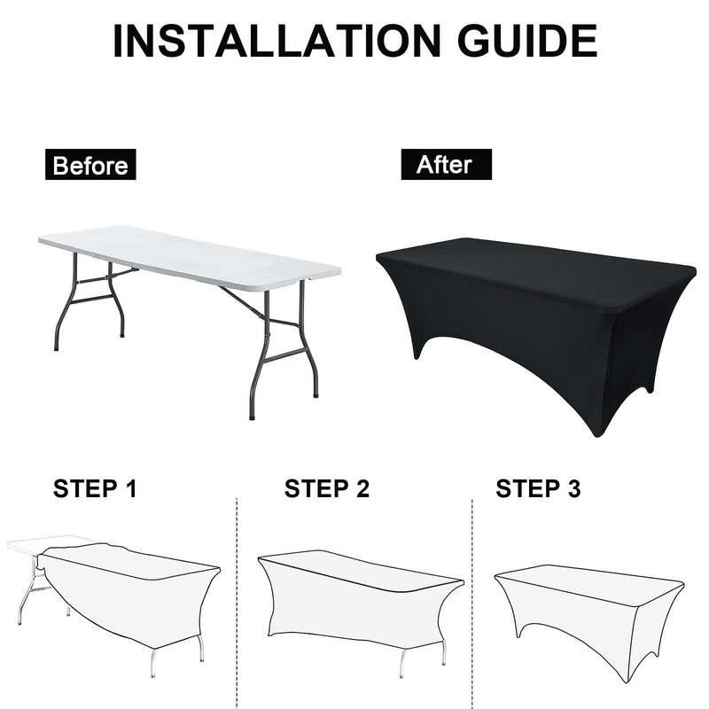 OutdoorLines Fitted Tablecloth Black Table Clothes for 4 Foot Rectangle