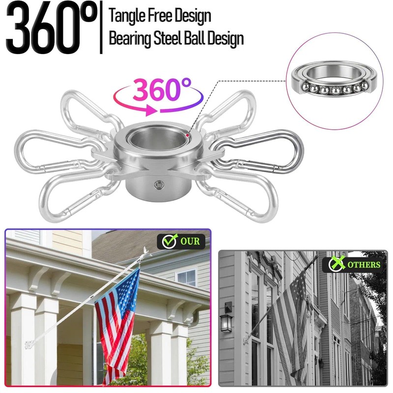 6FT Flag Pole for Outside House with Steel Bearing Rings,