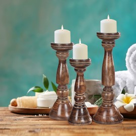 Wood Candle Holder,Candle Holder,Wooden Candle Holder,Pillar Candle Holder,Tall Candle Holders,Farmhouse Candle Holder,Candle Holder Set of 3,Wood Pillar Candle Holder,Height (16+14+12) inch Burnt
