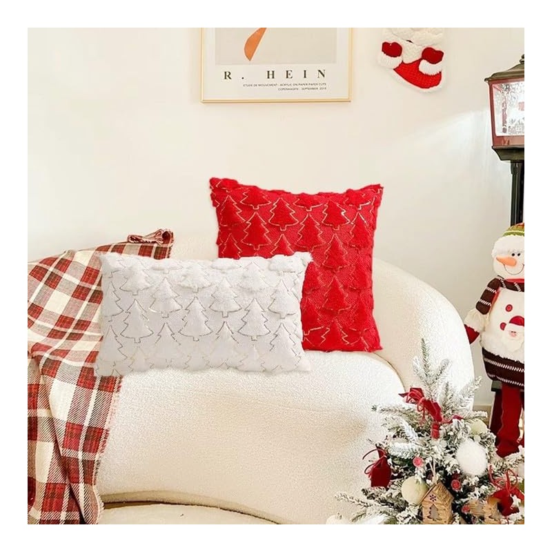 Psythuor Christmas Pillow Covers 18x18, Set of 2 White Christmas