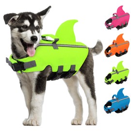 AOFITEE Life Jacket Dog Shark, Adjustable Dog Life Jacket L Dog Life Jacket with Handle, Reflective High Flotation Life Jacket for Medium Dogs