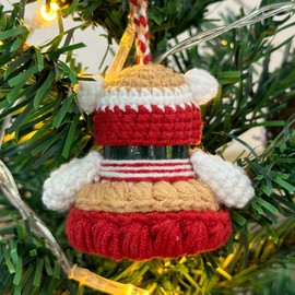 KAWAVE Handmade Crochet Ornaments, Cute Bear Badminton Hanging Ornament for Rear View Mirror, Backpack, Bags, Christmas Tree, Hanging Accessories for Girls Women Birthday, (Red)
