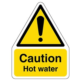 V Safety Shaped Safety Sign - Caution Hot Water - 150X200 - 1MM Rigid Plastic