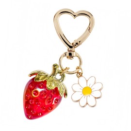 HUASANG Cute Strawberry Keychain for Women and Girls - Detachable Daisy Flower and Heart Charm,Gift, Bag/Purse/Rucksack Accessory, Christmas/Valentine's Day Gift (Red)