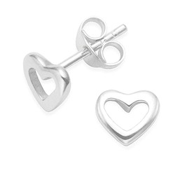 Heather Needham Sterling Silver heart Earrings - Silver open heart Stud Earrings - SIZE: 6mm Gift Boxed 5028