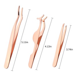 Arroyner 3Pcs Eyelashes Tool Fake Lash Applicator Lash Tools Fake Eyelashes Scissors (Rose Golden)