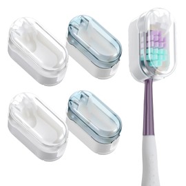 KFHENSOMR Travel Toothbrush Head Covers Caps, Hygienic Tooth Brush Protector Case Wall Mounted Organizer Portable Caps for Most Standard & Electric Toothbrushes - 4 Pack (White & Grey)