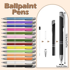 DIBALIYI 14 x Metal Ballpoint Pens, 1 mm Gel Pen with Refill, Retractable Handwriting Pens for Daily Work, Journaling, School (14 Pieces Flat Top)