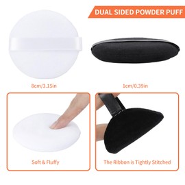 12Pcs Pure Cotton Round Powder Puff, 2.16in,Soft Makeup Puff with Strap for Loose Face Powder, Setting powder, Body powder, Loose Powder, Other powders (Black+White)