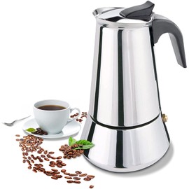 6 Tazas Cafetera Italiana de Acero Inoxidable tipo Moka para Café Espresso, Cafetera Portátil tipo Prensa Italiana, Italiana Cafetera Percolator,para preparar Capuchino, Expresso, Moka, Carajillo y más (300ML/6 Tazas)