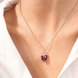 Cybche Boho Rot Kristall Herz Halskette Choker Rubin Cz Herz Anhänger Halskette Vintage Herz Liebe Halskette Herz Strass Halskette Kette Kubischer Zirkon Halskette Schmuck Für Frauen