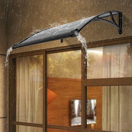 CNCEST Window Door Awning Canopy, with Bracket Front Doors/Windows Overhang Awning for Sun Shutter, Patio Awning Canopy for Porches, Windows, Garden Balconies Garages 40*30in (Black+Anthracite Gray)