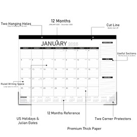 2025 Desk Calendar - Desk Calendar 2025, January 2025 - December 2025, 12 Monthly Desk Pad/Wall Calendar 2025, 2-in-1 Desktop Calendar, 17" x 12", Thick Paper, Corner Protectors