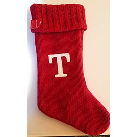 Wondershop Christmas Holiday Red Thick Knit Stocking Monogram Letter T Measures 19"