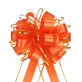 MECCANIXITY 10pcs 8 Inch Large Big Pull Bow with Gold Edge, Organza Car Gift Wrapping Bow Ribbon for Wedding Car Baskets Presents Christmas Bow, Orange Red