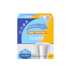 Clear Small Garbage Bags, 15L/4 Gallon, | Leak-Proof |, Unscented, Durable, Tear Resistant Home, Office and Small Trash Bags for Bathroom Can (100 Count)