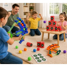 Kids Slingshot Ball Launcher Set with Target – Fun Throwing Game Toy for Indoor Outdoor Play, Skill Practice and Family Activities