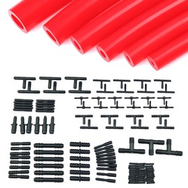 Ucreative Silicone Vacuum Hose Kit 6PCS 5FT Tubing (1/8" to 3/8") + 113PCS Nylon Connectors High Performance Automotive Replacement (Red)