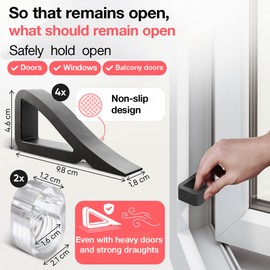 LouMaxx Doorstop - Window Stopper - Set of 4 in Black - TPE Plastic - with 2 Door Handle Buffers - Easy to Install