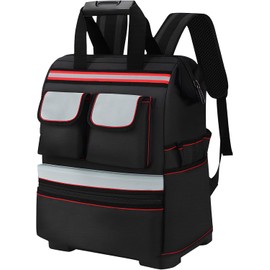 Construction Backpack Heavy Duty with Hard Bottom, Tool Backpack for Men, Waterproof Electrician Bag with 22 Pockets for HVAC, Mechanics, and Jobsite