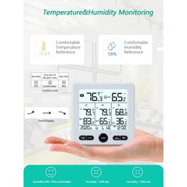 Timloon Indoor Outdoor Digital Thermometer Hygrometer with 3 Wireless Sensors, 4.7 Inch Display Temperature Humidity Monitor with 328ft Range Remote Sensor and LCD Backlight for Home, Office, Bedroom