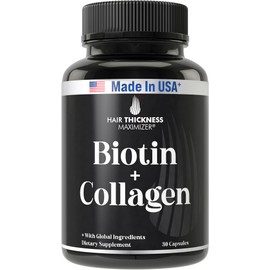 Hair Thickness Maximizer- “Suplementos de Biotina y Colágeno 10000mcg Biotina + Colágeno Bovino Avanzado 2en1 Crecimiento del Cabello +
