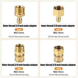 Gosknor 4pcs M22-14mm to 3/8in Pressure Washer Adapters, Quick Connect & Fast Disconnect Power Washer Fast Connect Kit to 3/8in for Power Washers Hose Pump 5000 PSI