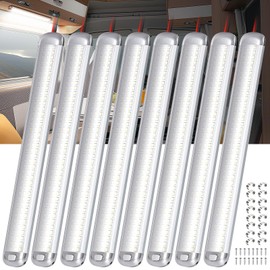 Aaleds 12v LED Interior Light Bar, 120LEDs 1500LM 8W, DC 12v Volt led Strip Lights with ON/OFF Switch, RV Lights for Enclosed Cargo Trailer, RV, Van, Truck, Lorry Camper, Boat, Caravan Motorhome(8Pcs)