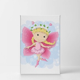 Smile Art Design Cute Blonde Pink Dressed Fairy Girl White Background CANVAS PRINT Kids Room Decor Wall Art Baby Room Decor Nursery Decor Made in the USA- Rolled Up 40x30