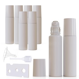 Jagolain 8 Pack 10ml Roller Bottles for Essential Oils, White Glass Roll on Bottles, Refillable Perfume Bottle, with Stainless Steel Roller Balls
