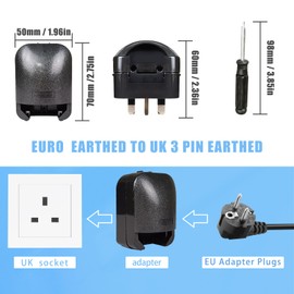 Euro Earthed to UK Converter Plug, OFOAEEA 3 Pin Converter Plug, EU to UK Plug, European to UK Plug Adaptor, Pin Converters with Screwdriver, Euro Earthed to UK 3 Pin Earthed (13A, Black)