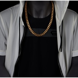 12MM Large Gold Color Curb Chain, Miami Cuban Chain Necklace for Mens, Hip Hop, Steel, 23 inches(CA)