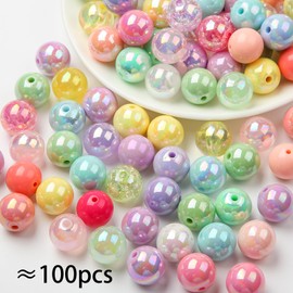 BERMRO 16mm Color Acrylic Beads 100pcs Cute Candy Colors Spacer Beads Loose Beads for DIY Crafting Necklace Bracelet Jewelry Making Keychain (Mix-Color)
