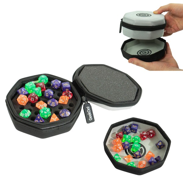 Protective Padded Dice Case & Integrated Felt Dice Tray for Board Games, Tabletop Games and RPGs - Holds & Protects Over 75 Dice! Perfect for Game Night! (Gray)