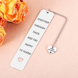 10 Year Anniversary Bookmark Gifts for Him Her, 10 Year Anniversary Wedding Gifts for Wife Husband, 10th Anniversary Tin Gifts for Him Her Men Women, Aluminum Gifts for Couples for 10 Year Anniversary