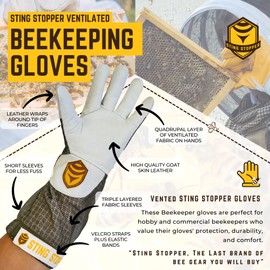 Foxhound Bee Company,Sting Stopper Ventilated Goat Skin Beekeeping Gloves, Olive Green, X-Small