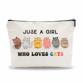 Funny Makeup Bag For Women, Just A Girl Who Loves Cats, Cosmetic Bag For Cat Lovers, Birthday Gifts To Cat Owner, Sister, Friends, Fun Travel Makeup Bag, Cat Owner Decorations & Accessories-23
