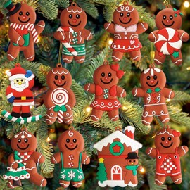 DHSUN Christmas Tree Ornaments, Gingerbread Man Pendants, 12 Pieces, Hanging Christmas Tree Decorations, Gingerbread Man Candy Cane Decorations (Classic Model B)