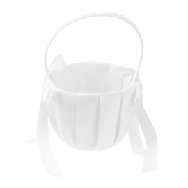 STOBAZA Satin Flower Girl Basket for Wedding Decor Bowknot Embellished Perfect for Bachelorette Party